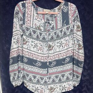 LOFT Women's Floral Striped Blouse - Blue, Pink, White